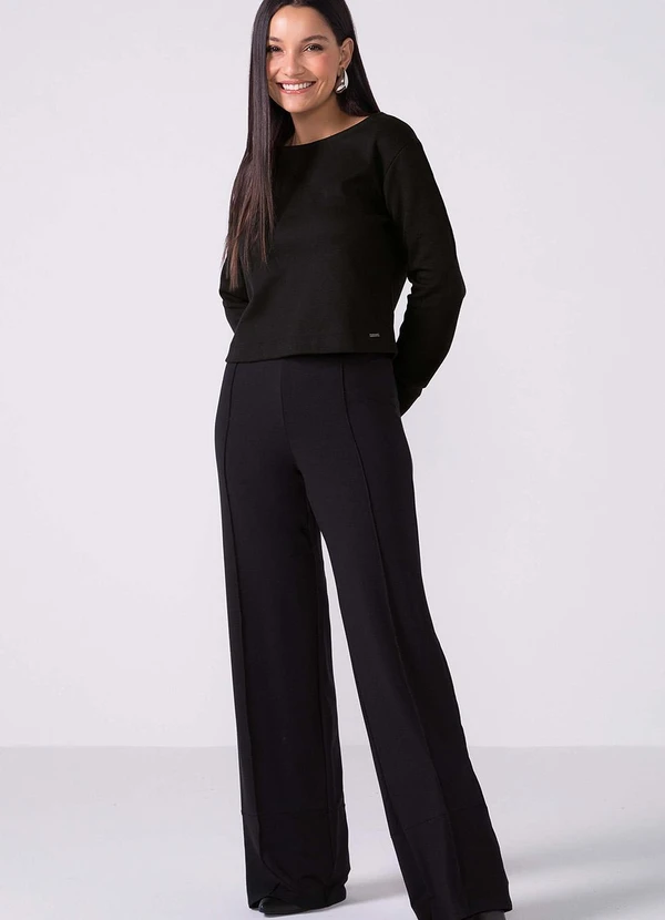 Marialícia - Calça Feminina Pantalona Moletinho Preto 2