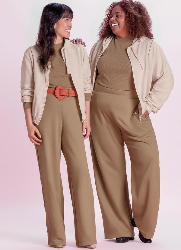 Marialícia - Calça Feminina Pantalona Moletom Marrom 2