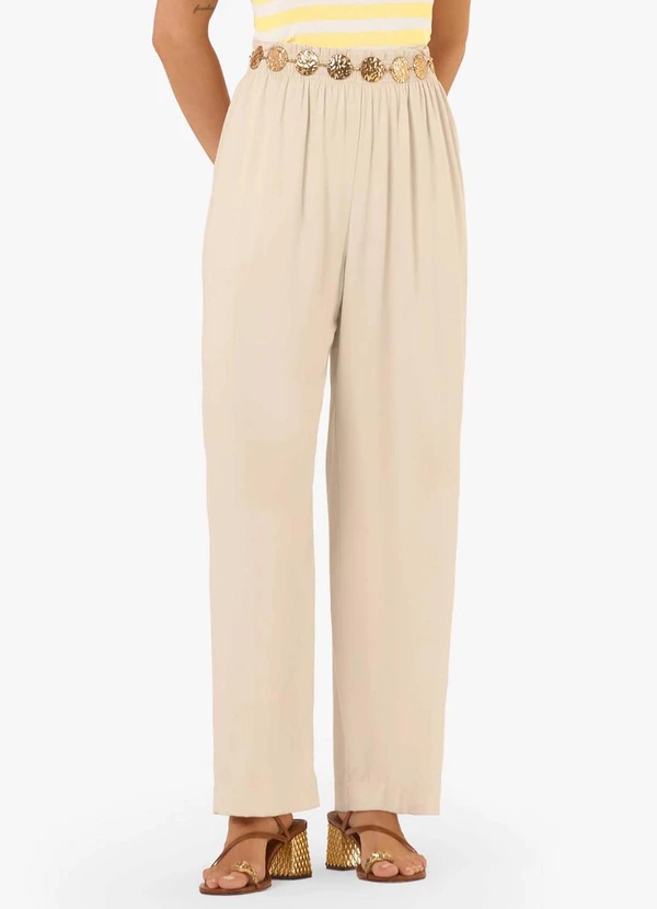 Rovitex - Calça Feminina Pantalona Tecido Viscose Bege