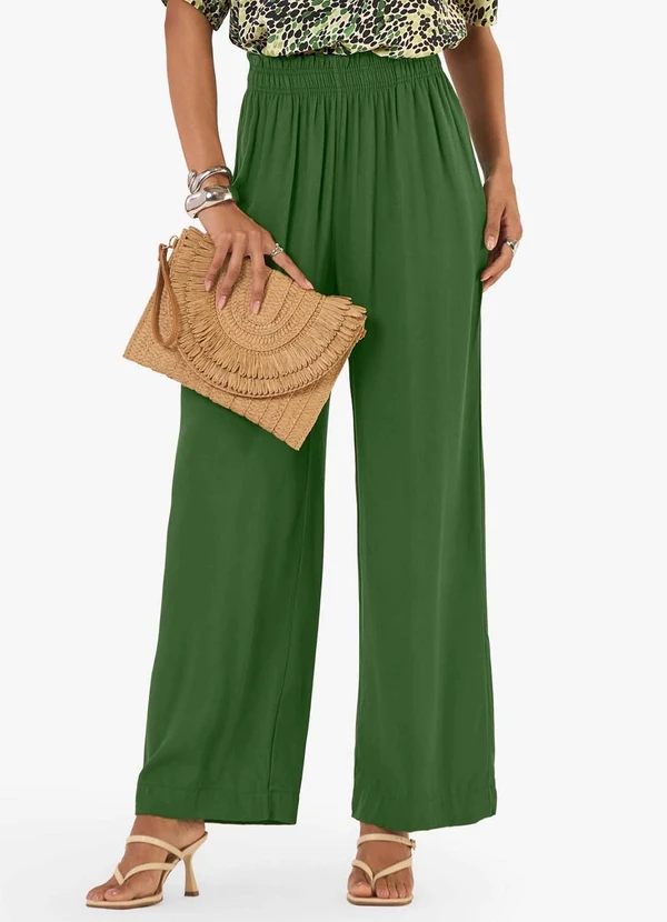 Rovitex - Calça Feminina Pantalona Tecido Viscose Verde