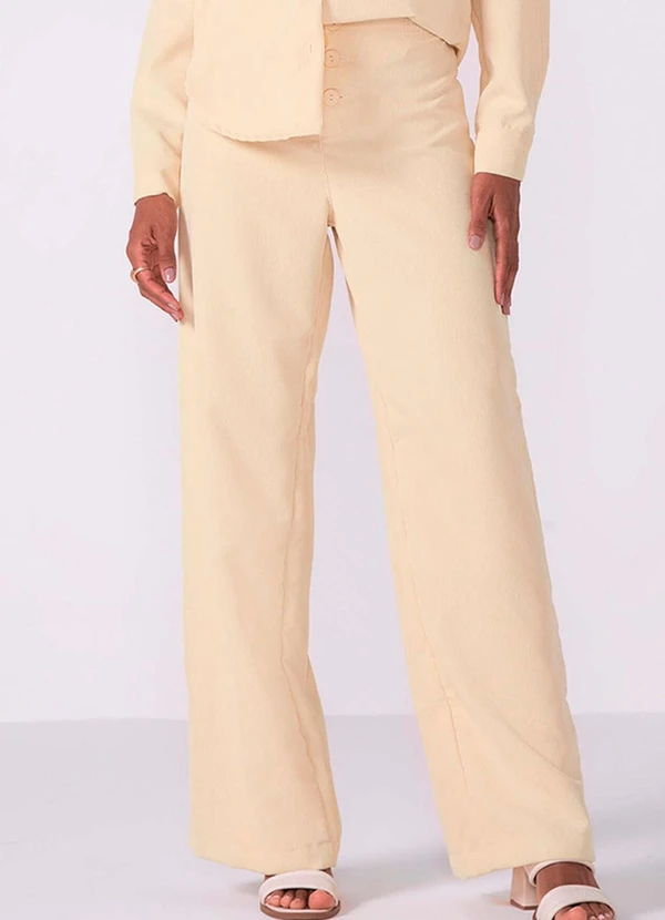 Marialícia - Calça Feminina Pantalona Veludo Bege