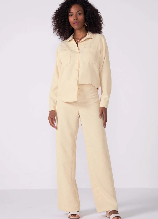 Marialícia - Calça Feminina Pantalona Veludo Bege 2
