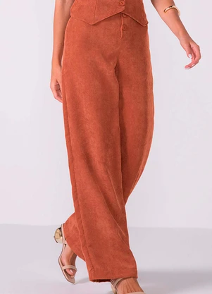 Marialícia - Calça Feminina Pantalona Veludo Marrom - MARIALÍCIA