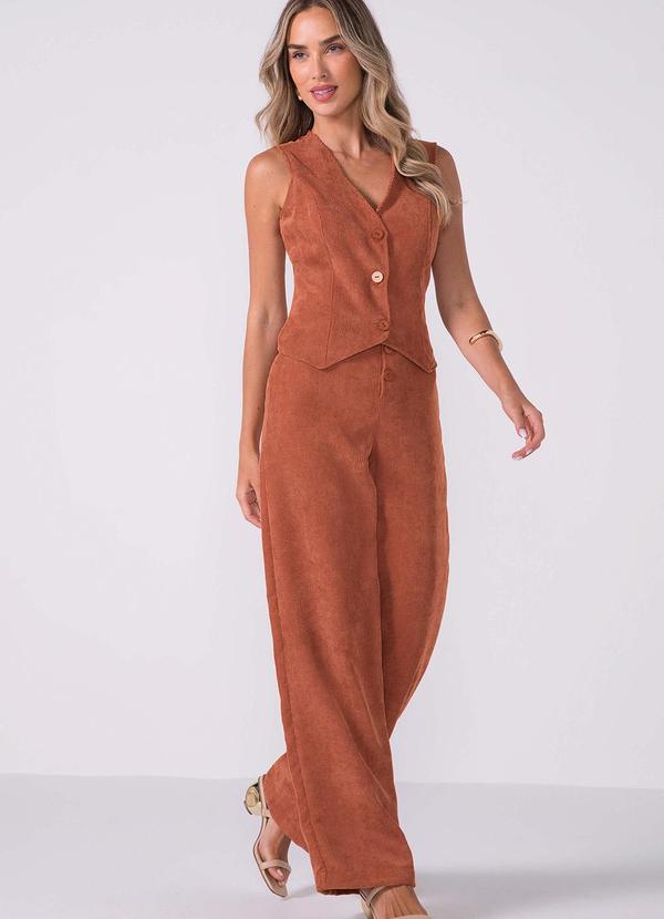 Marialícia - Calça Feminina Pantalona Veludo Marrom 2