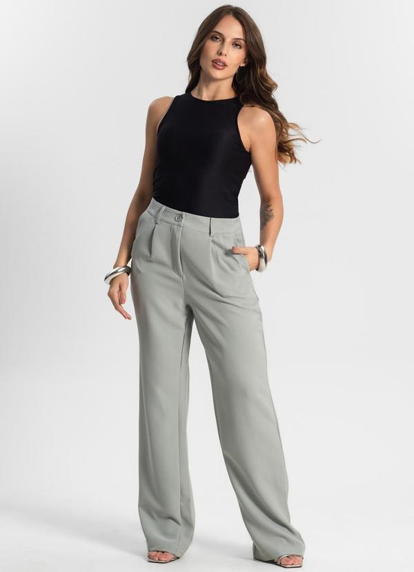 Rovitex - Calça Feminina Reta em Alfaiataria Cinza 3