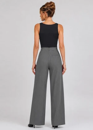 Rovitex - Calça Feminina Risca de Giz Alfaiataria Cinza - ROVITEX