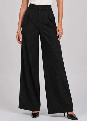 Rovitex - Calça Feminina Risca de Giz Alfaiataria Preto - ROVITEX