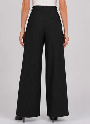 Rovitex - Calça Feminina Risca de Giz Alfaiataria Preto - ROVITEX