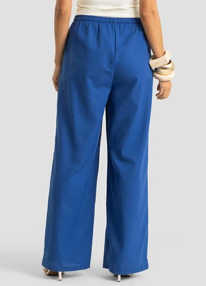 Dianna - Calça Feminina Shape Pantalona em Linho Azul - DIANNA