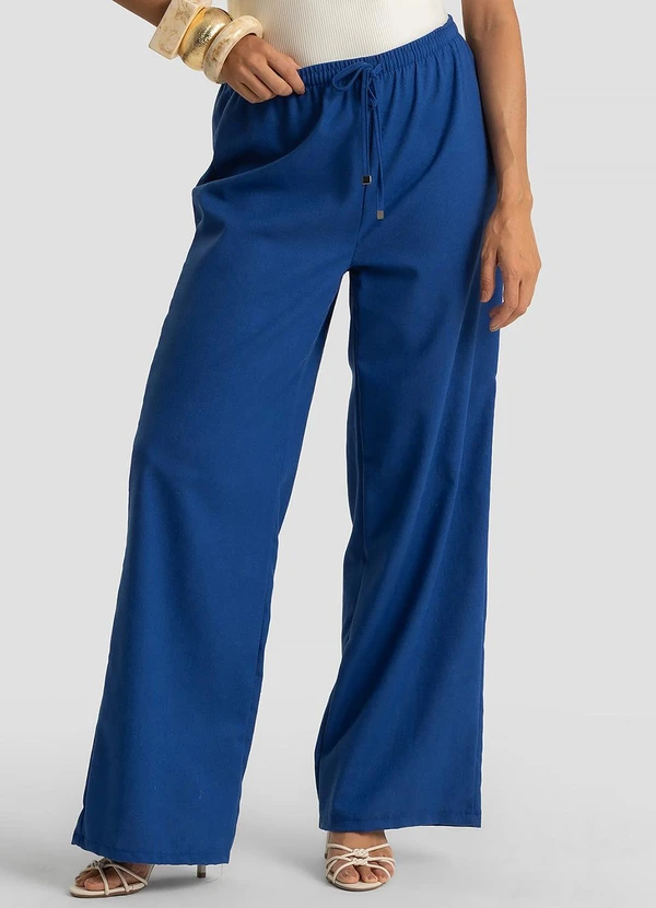 Dianna - Calça Feminina Shape Pantalona em Linho Azul