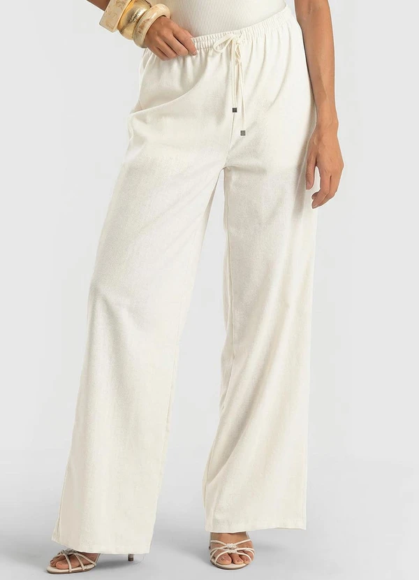Dianna - Calça Feminina Shape Pantalona em Linho Bege