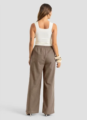 Dianna - Calça Feminina Shape Pantalona em Linho Marrom - DIANNA