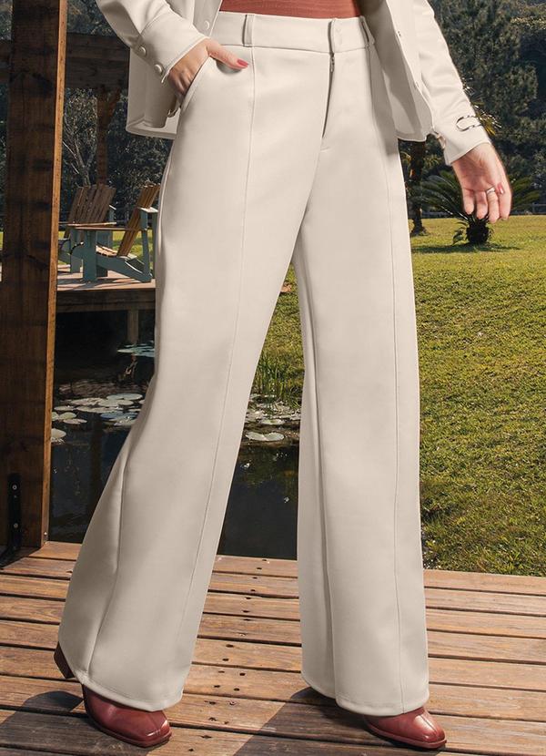 Calça Feminina Wide Leg Alfaiataria Bege Cativa