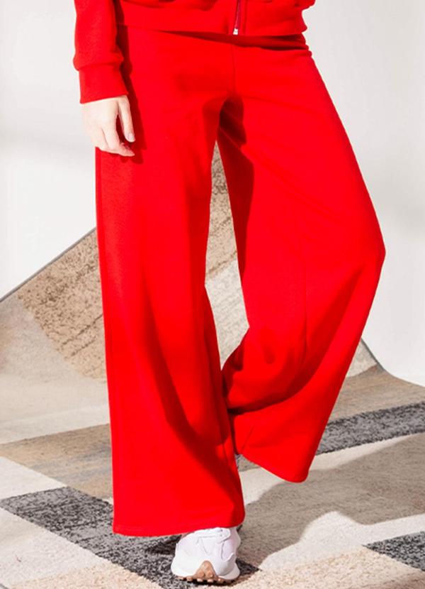 Habana - Calça Feminina Wide Leg em Moletom Vermelho 1