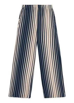 Malwee - Calça Feminina Wide Leg Listrada em Azul Marinho - MALWEE