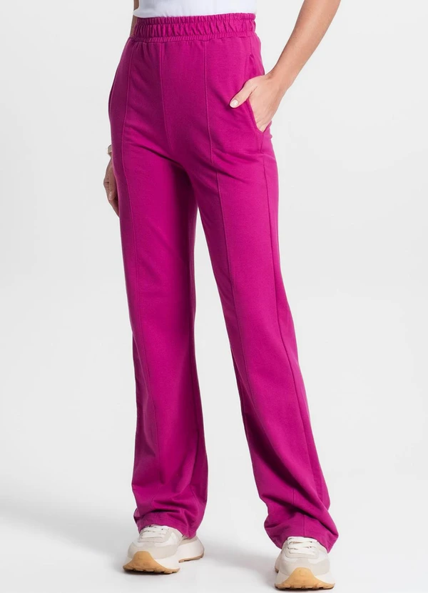 Select - Calça Feminina Wide Leg Moletinho com Bolso Rosa