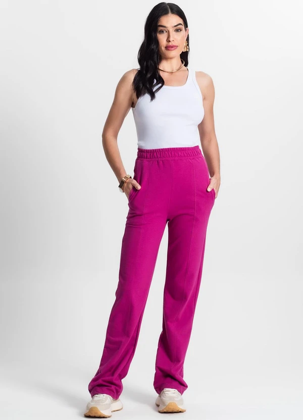 Select - Calça Feminina Wide Leg Moletinho com Bolso Rosa 3