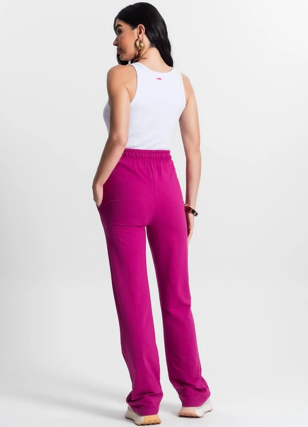 Select - Calça Feminina Wide Leg Moletinho com Bolso Rosa 4
