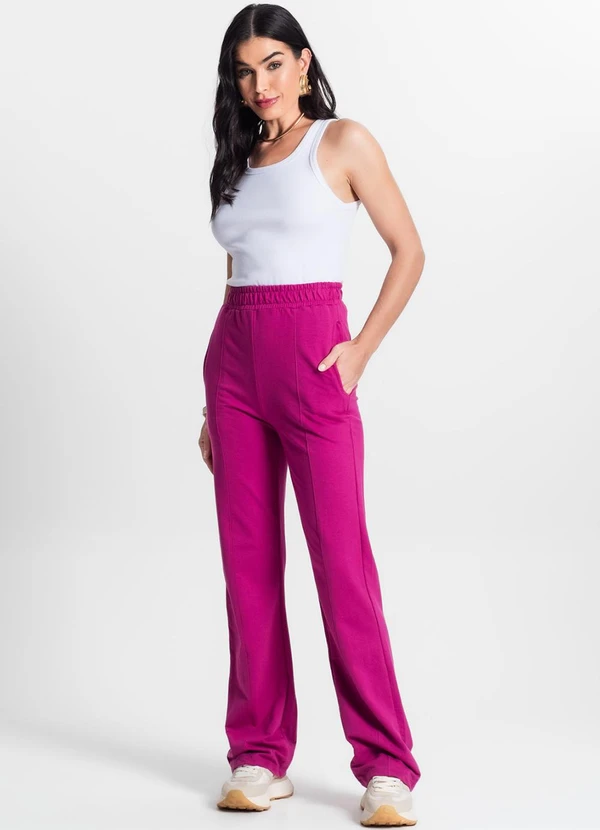 Select - Calça Feminina Wide Leg Moletinho com Bolso Rosa 5