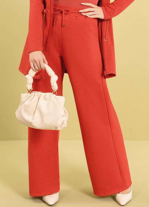 Cativa - Calça Feminina Wide Leg Peluciada Laranja