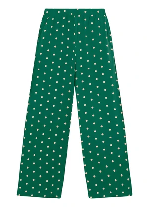 Malwee - Calça Feminina Wide Leg Poá em Viscose Verde - MALWEE