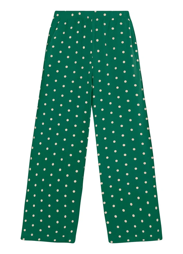Malwee - Calça Feminina Wide Leg Poá em Viscose Verde