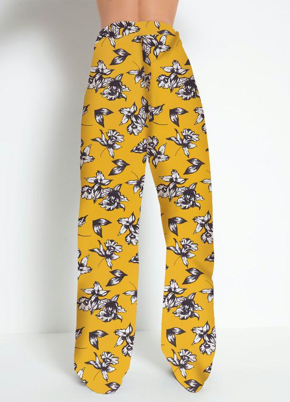 Queima Estoque - Calça Floral Amarelo com Cordel para Amarrar 2