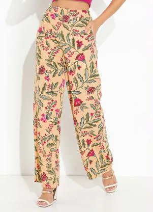 Moda Pop - Calça Floral Bege com Bolsos Funcionais - MODA POP