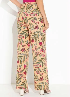 Moda Pop - Calça Floral Bege com Bolsos Funcionais - MODA POP