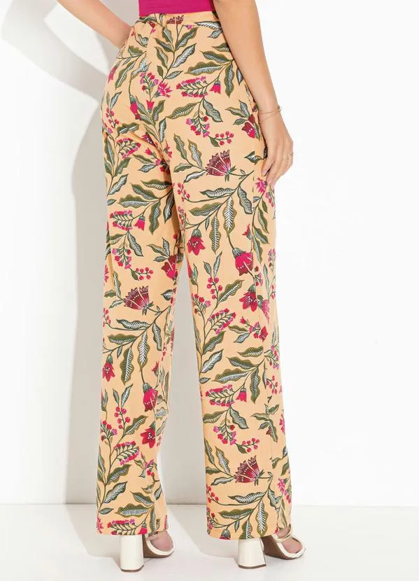 Moda Pop - Calça Floral Bege com Bolsos Funcionais 2