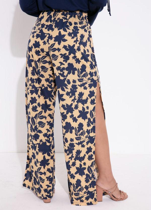 Outlet - Calça Floral Bege com Fendas Laterais 2