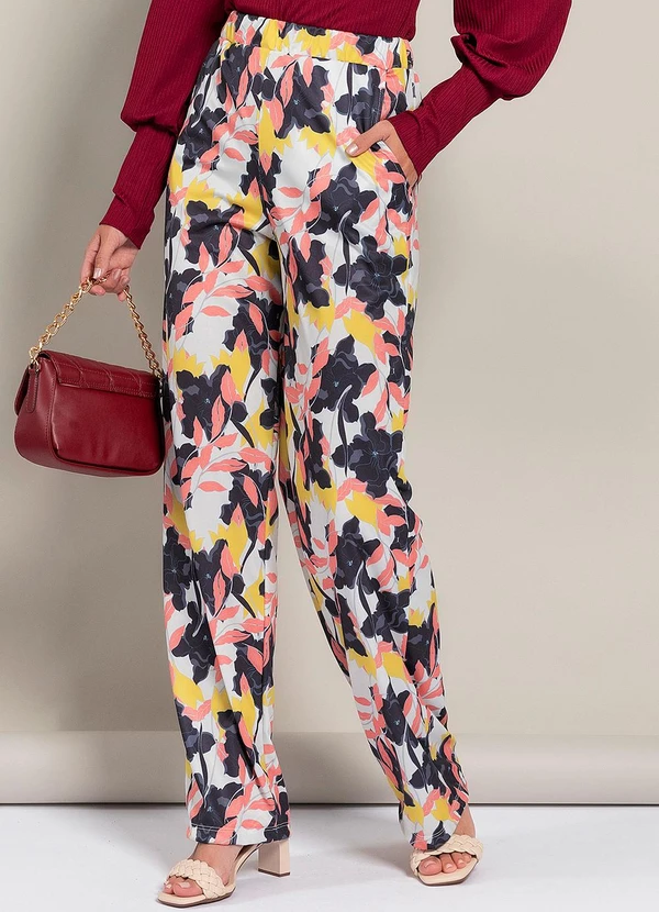 Moda Pop - Calça Floral Grande em Jersey Acetinado