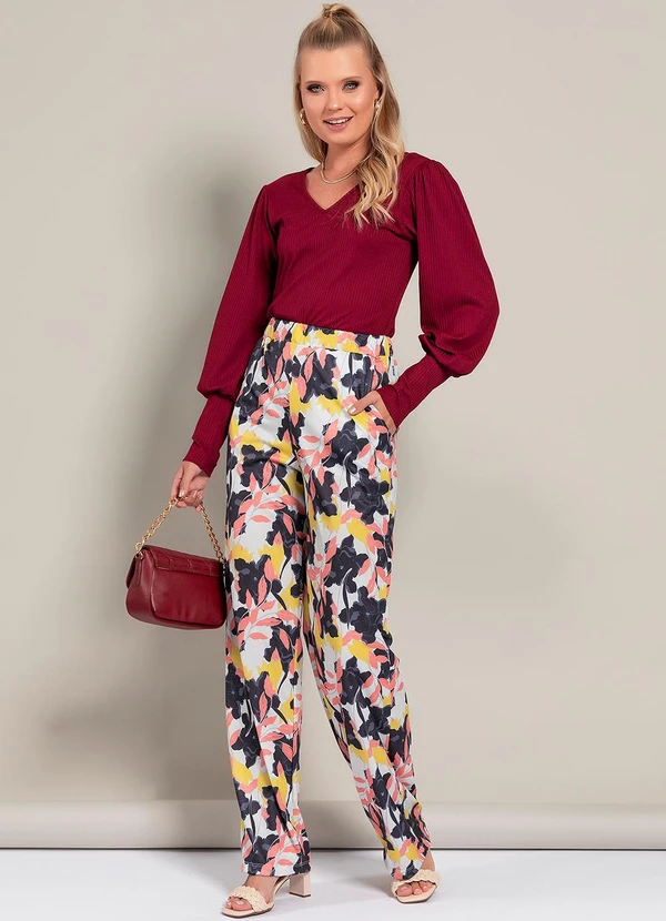 Moda Pop - Calça Floral Grande em Jersey Acetinado 3
