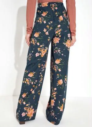 Moda Pop - Calça Floral Marinho Cintura Alta - MODA POP