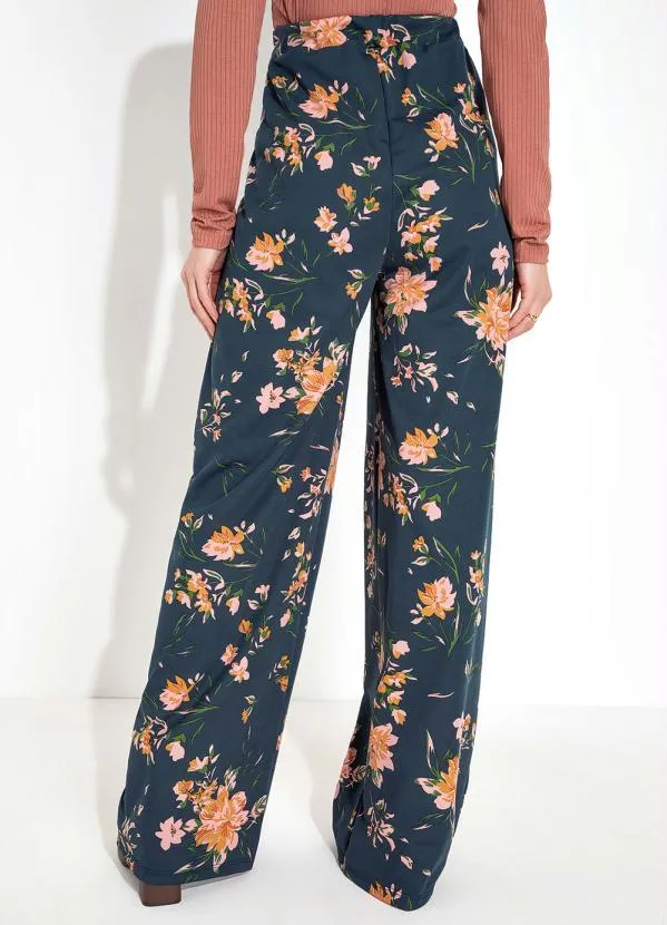 Moda Pop - Calça Floral Marinho Cintura Alta 2