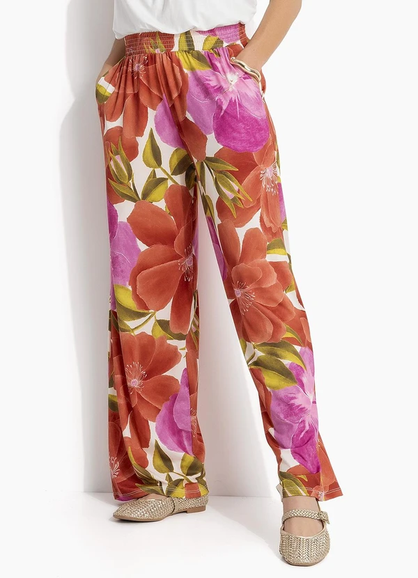 Quintess - Calça Floral Maxi em Malha Fria