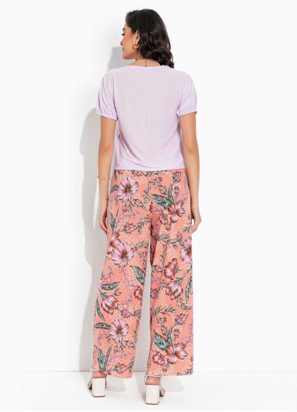 Outlet - Calça Floral Pantalona com Bolsos 4