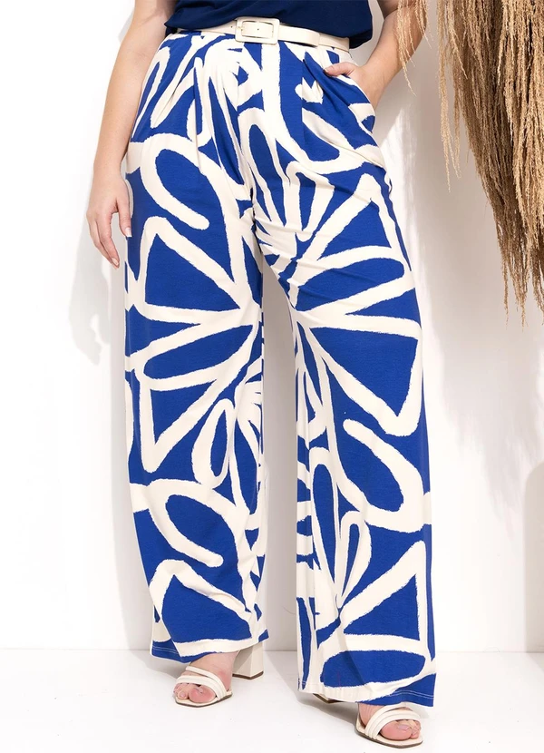 Quintess - Calça Floral Pincelado em Malha de Viscose