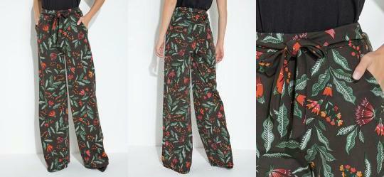 Cal�a Floral Preto Bolsos e Detalhe de Amarra��o