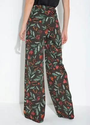 Moda Pop - Calça Floral Preto Bolsos e Detalhe de Amarração - MODA POP