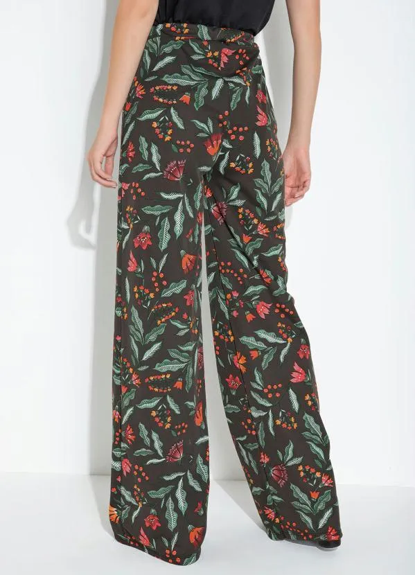 Moda Pop - Calça Floral Preto Bolsos e Detalhe de Amarração 2