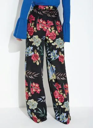 Moda Pop - Calça Floral Preto Cintura Alta - MODA POP