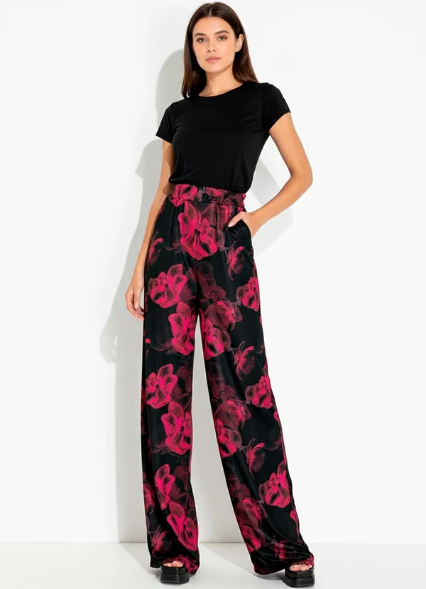 Moda Pop - Calça Floral Preto com Bolsos Funcionais 2