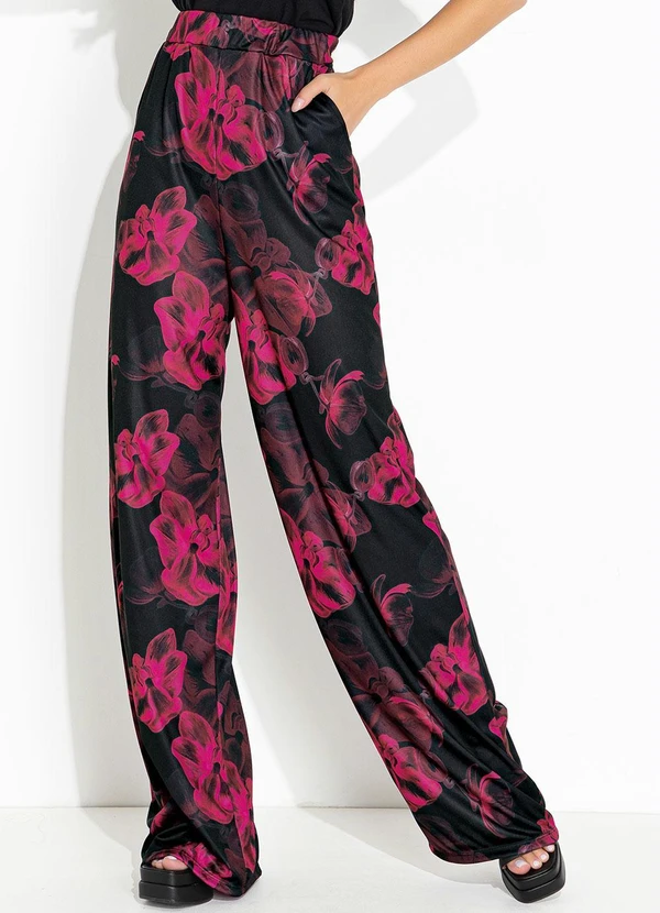 Moda Pop - Calça Floral Preto com Bolsos Funcionais 3