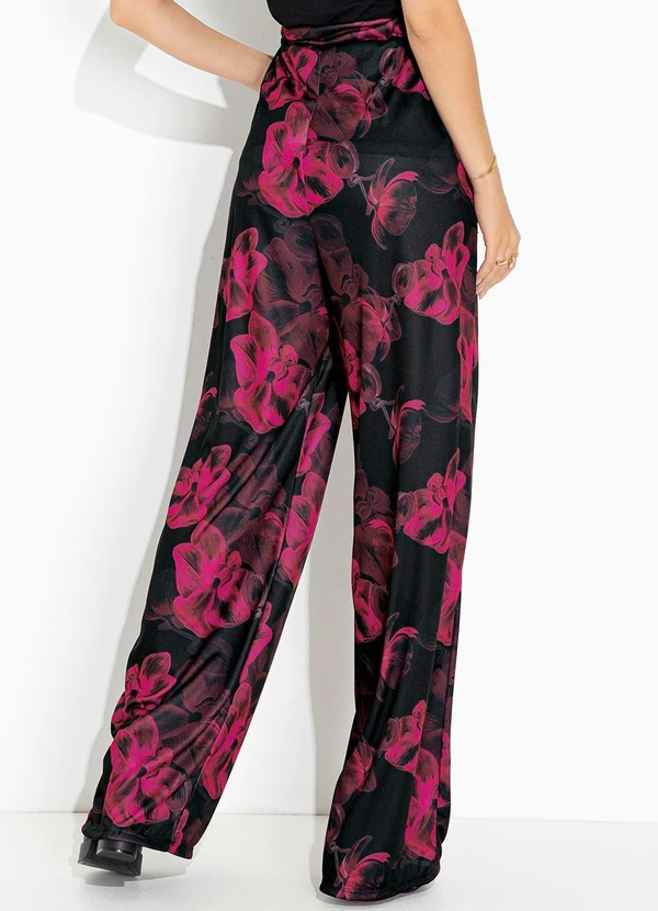 Moda Pop - Calça Floral Preto com Bolsos Funcionais 4