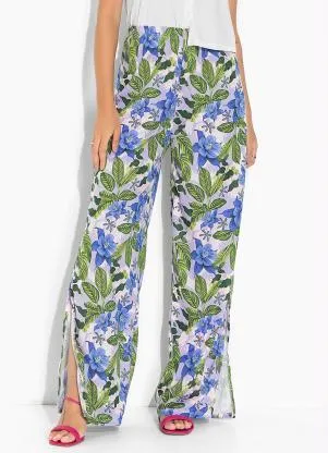 Moda Pop - Calça Floral Roxa com Fendas - MODA POP