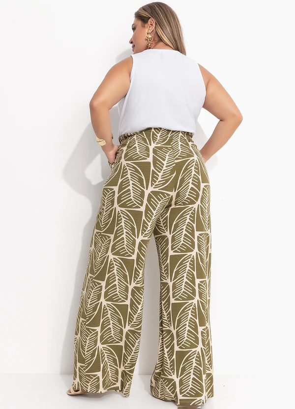 Quintess - Calça Folhagem Abstrata em Malha de Viscose Text 10