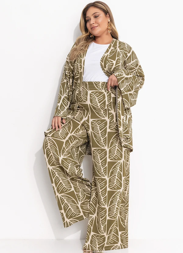 Quintess - Calça Folhagem Abstrata em Malha de Viscose Text 11