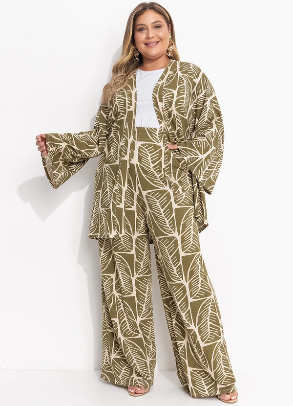 Quintess - Calça Folhagem Abstrata em Malha de Viscose Text 12