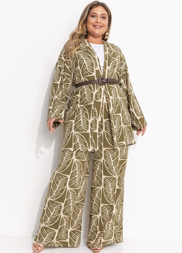 Quintess - Calça Folhagem Abstrata em Malha de Viscose Text 14